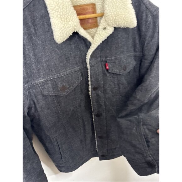 Levis Sherpa Lined Trucker Jacket Men M Snap Gray Soft Finish - Picture 2 of 5